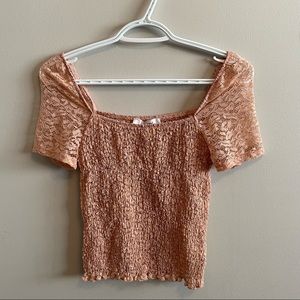 (4/$20) Peach Rusched Lace Top